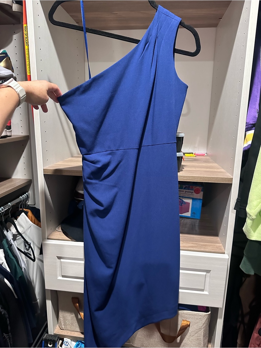 BCBG One-Shoulder Blue Midi Dress
